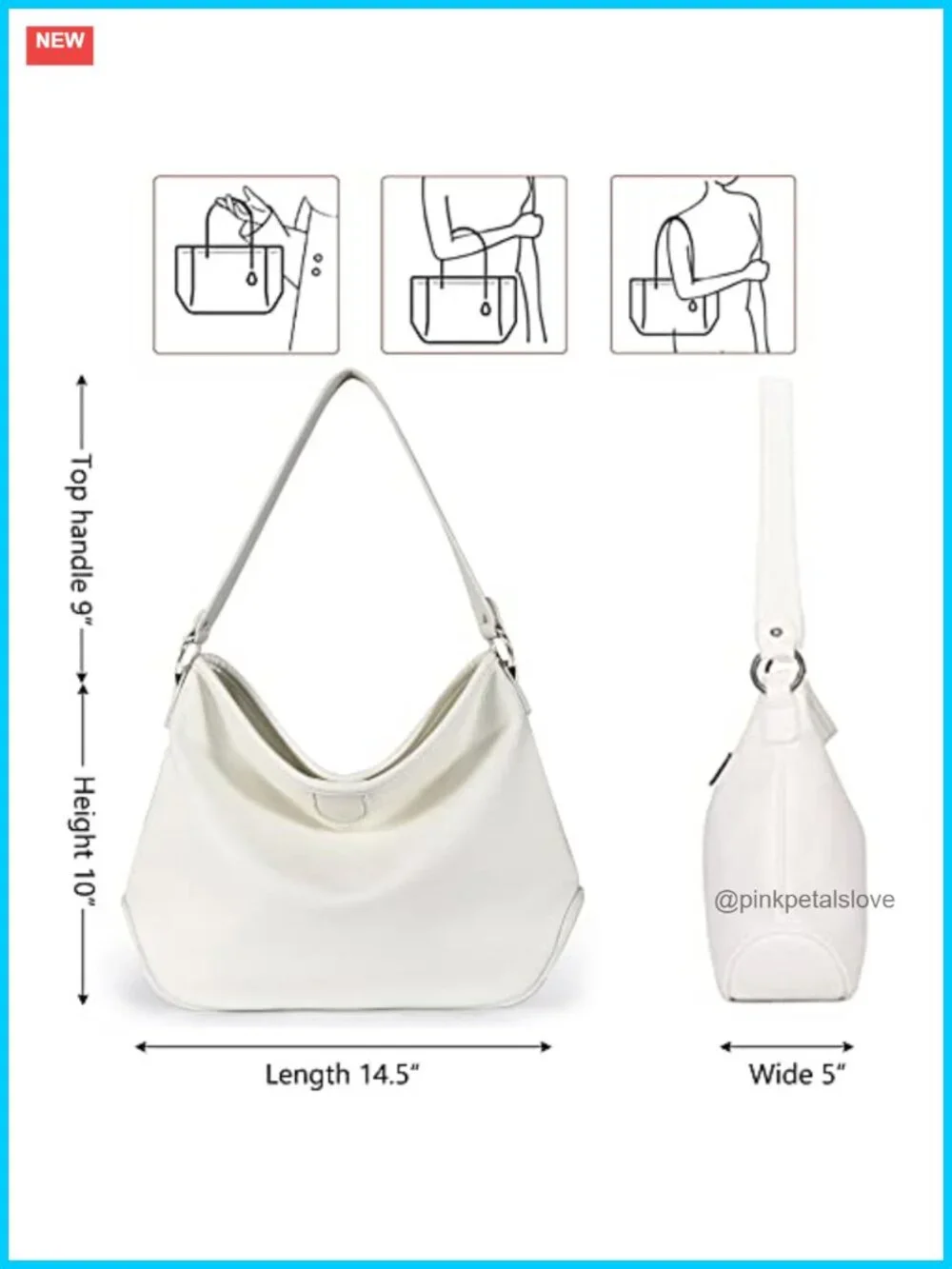 Vegan Leather Hobo Shoulder Bag Medium Lightweight Gold Hardware